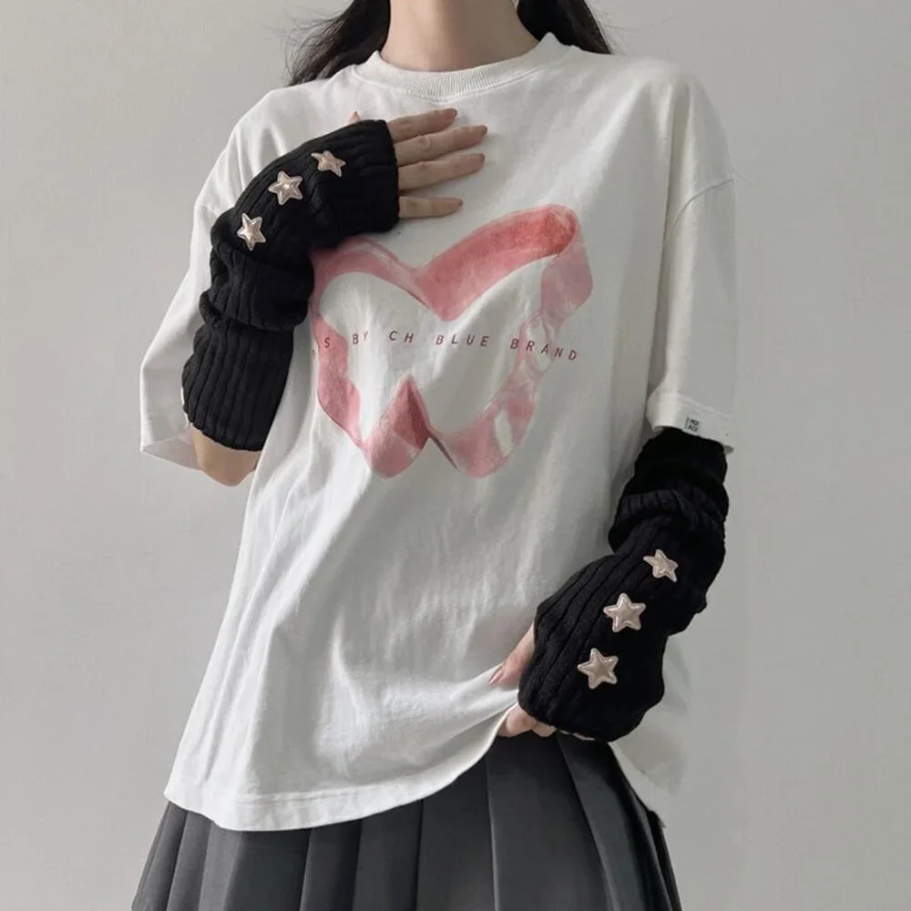 Y2K Star Arm Warmers Cotton Teen Girl Accessories Half Finger Gloves